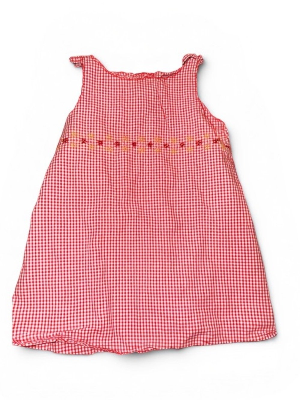 VTG Old Navy/Baby 2002 Pink Gingham Sleeveless Sundress Floral Embrd 6-12 mos